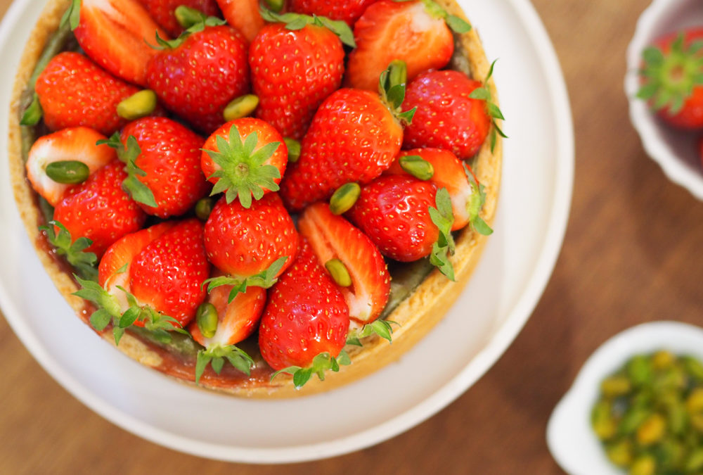 Flan pâtissier pistache-fraise au Thermomix